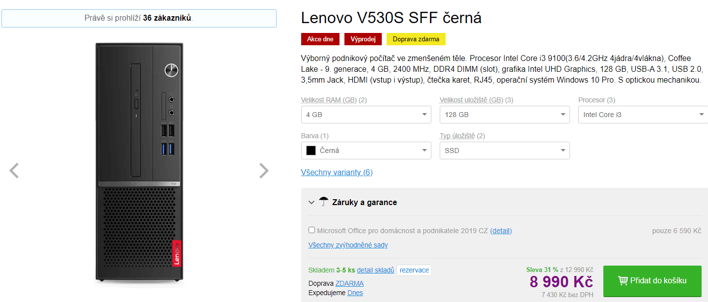 Stolní PC Lenovo, 4 GB, 128 GB, i3