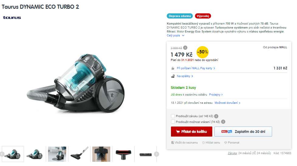 Bezsáčkový vysavač Taurus, Turbocyclone