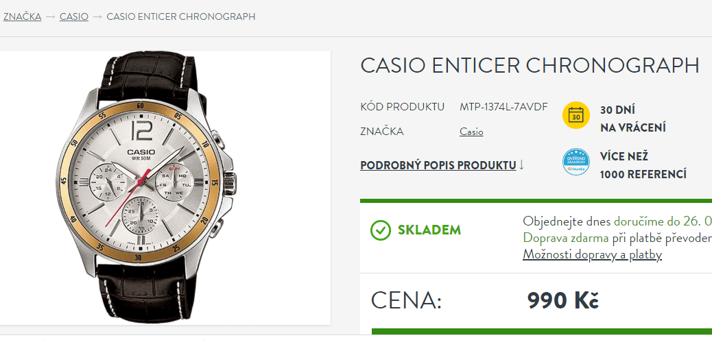 Pánské hodinky Casio MTP-1374L-7A