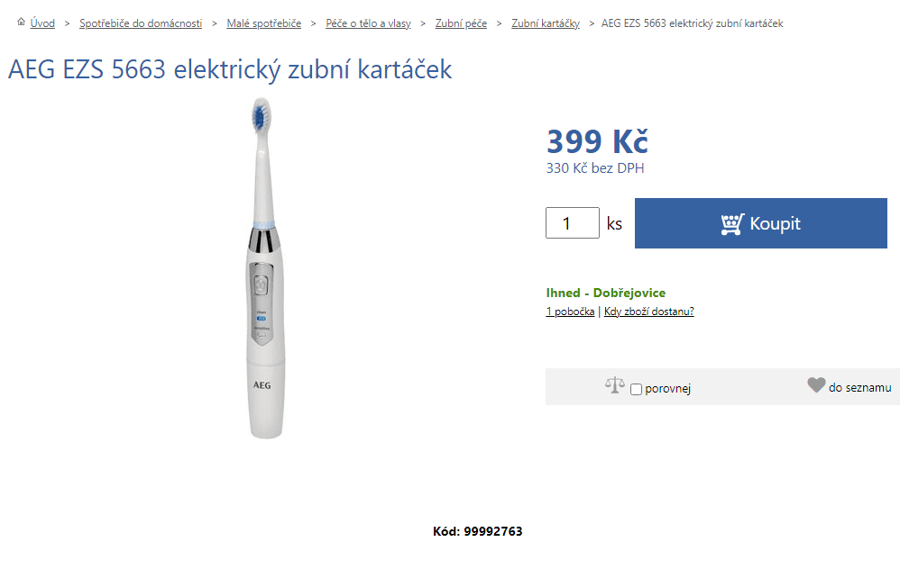 El. zubní kartáček AEG, bateriový