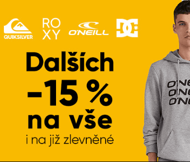 Extra -15% na Quiksilver, Roxy, DC a O´Neill