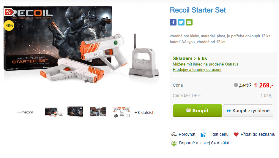 Herní set Recoil starter, 2 pistole, WIFI hub