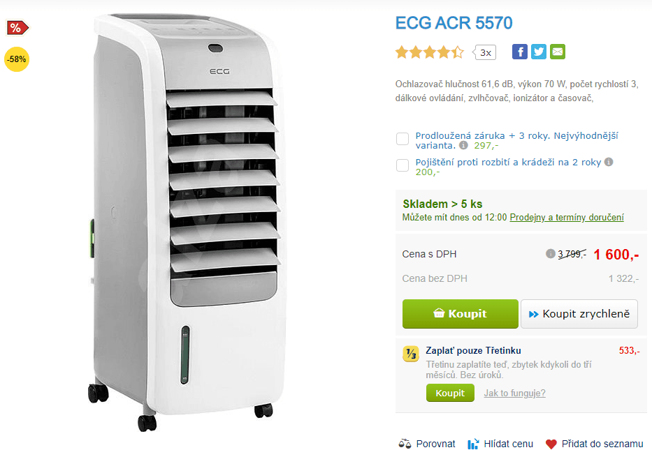 Mobilní ochlazovač, ionizátor ECG, 4v1