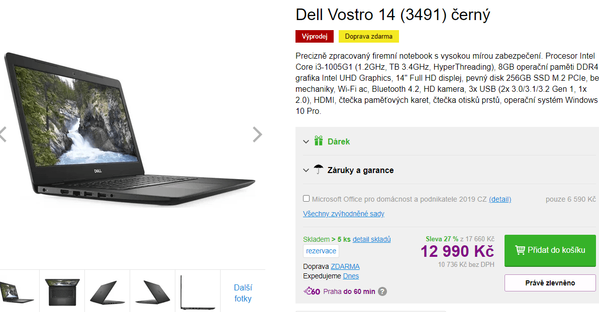 Dell, i3 až 3,4GHz, 8GB RAM, SSD, 1,56kg