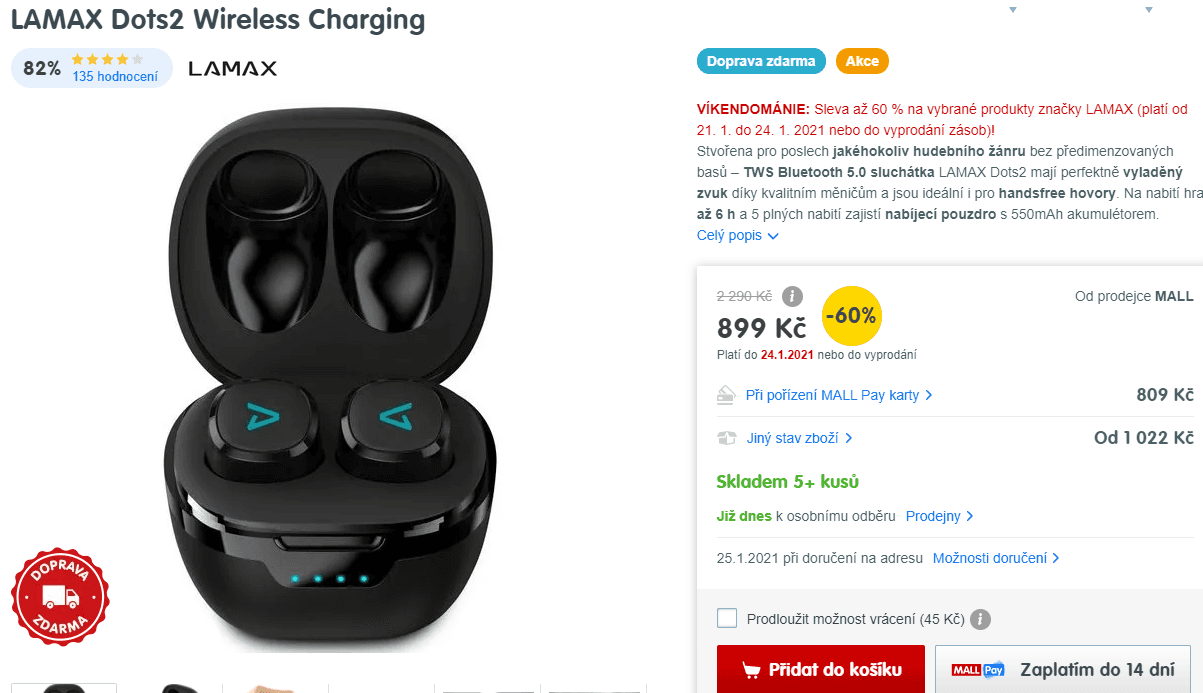 Bezdrátová sluchátka LAMAX Dots2