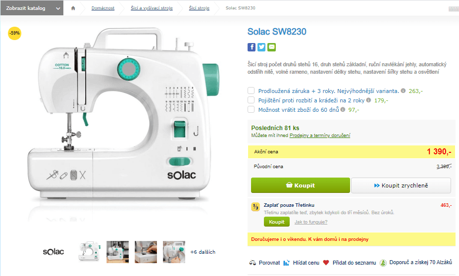 Šicí stroj Solac SW8230