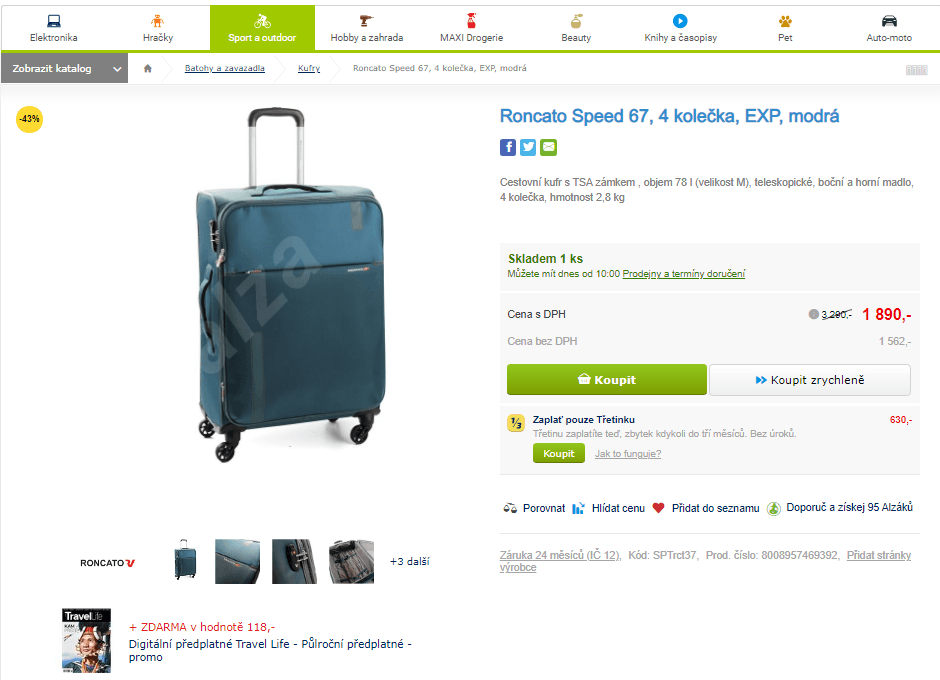 Cestovní kufr Roncato Speed, 78 l