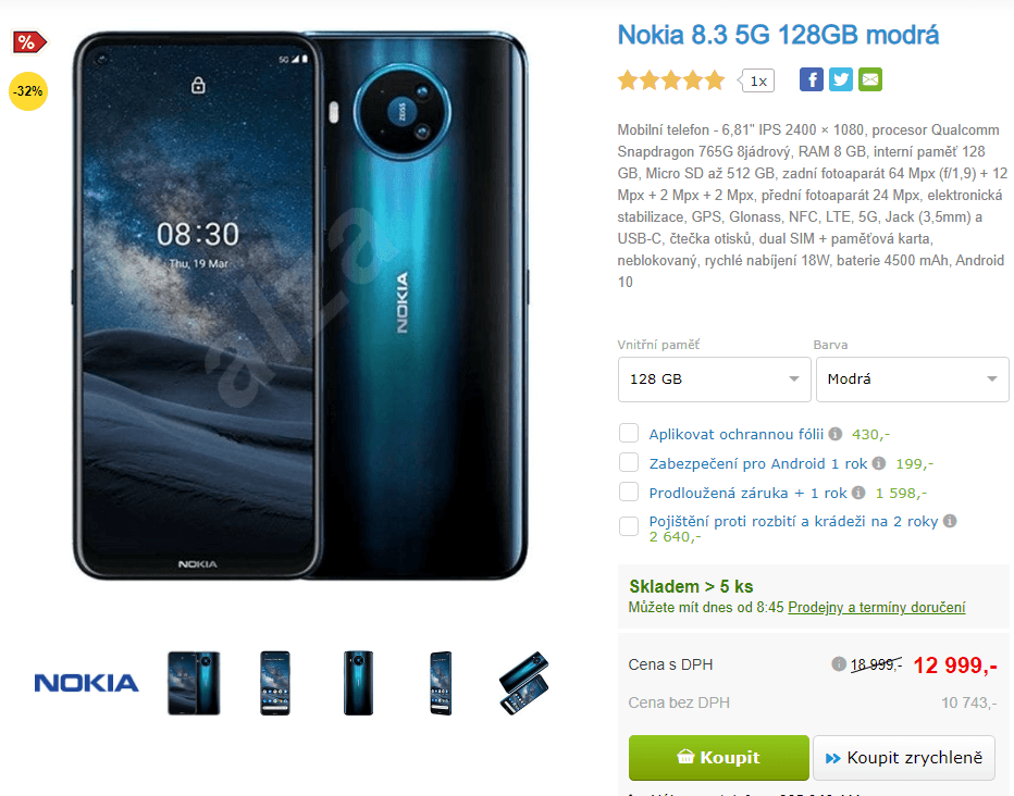 Nokia, 8x 2,4GHz, 8GB RAM, 6,81", NFC