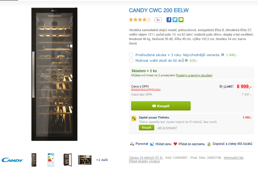 Vinotéka Candy, jednozónová, 82 lahví