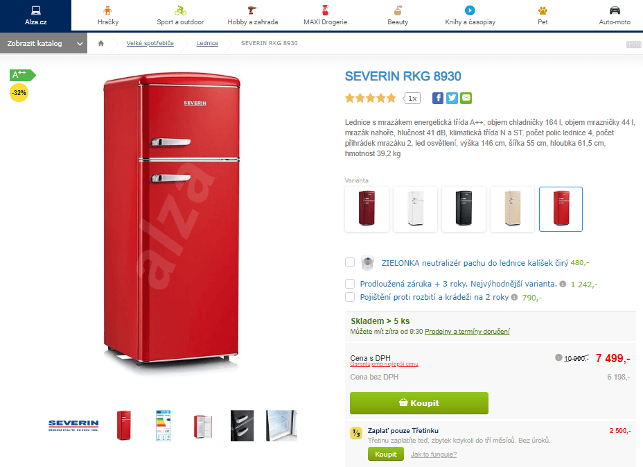 Lednice s mrazákem Severin, A++, 208 l