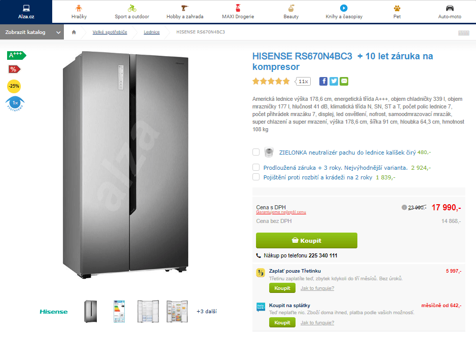 Americká lednice Hisense, A+++, no frost