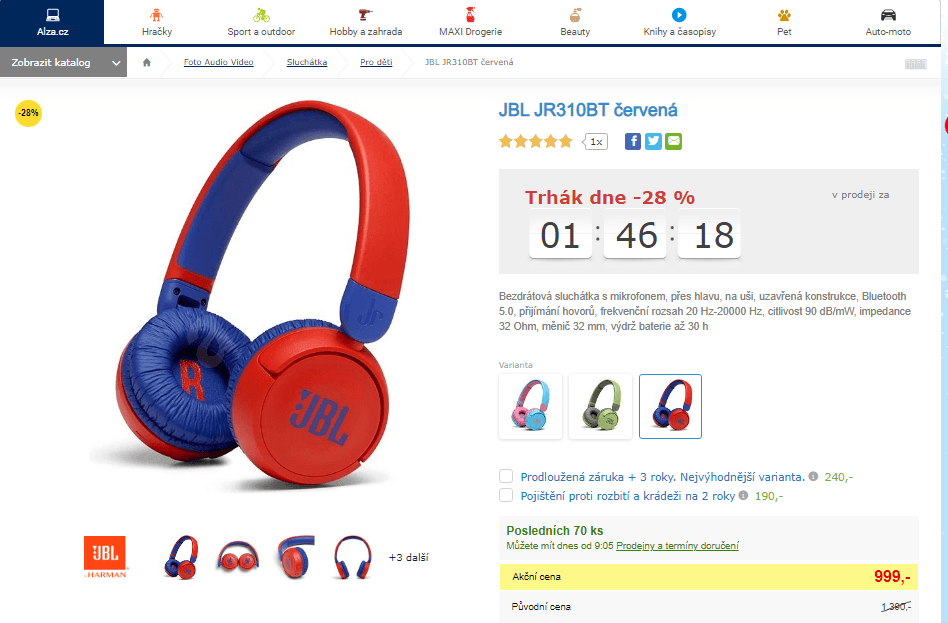 Dětská bezdrátová sluchátka JBL 