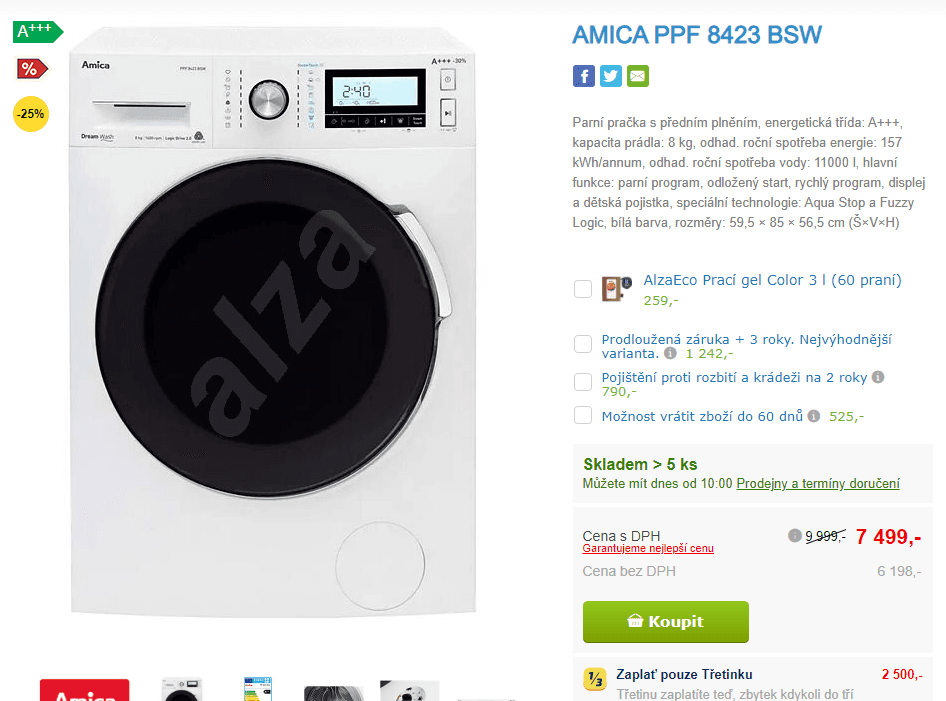 Parní pračka Amica, 8 kg, 1400, A+++