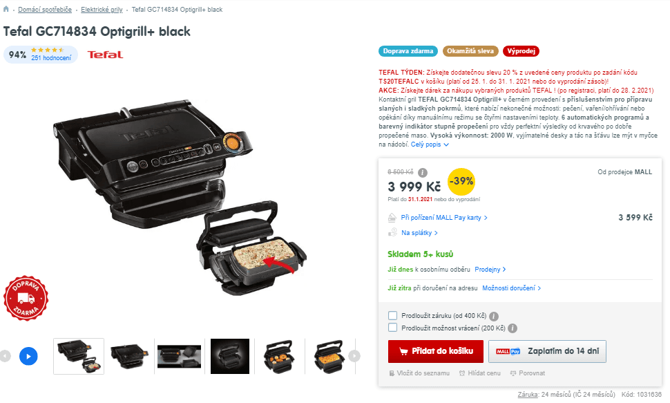 Kontaktní gril TEFAL Optigrill+