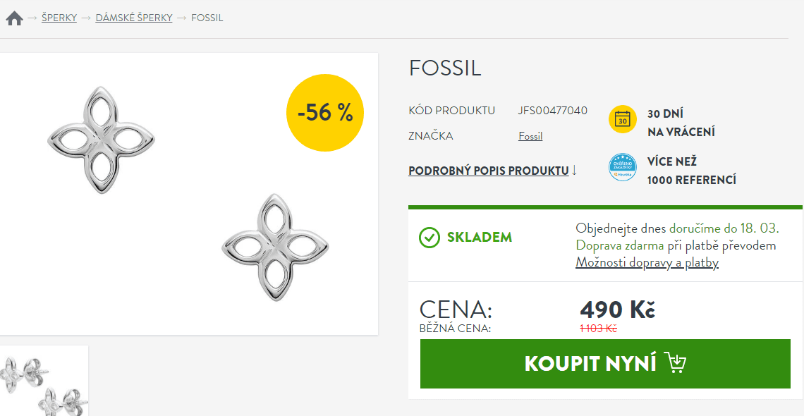 Stříbrné náušnice Fossil JFS00477040