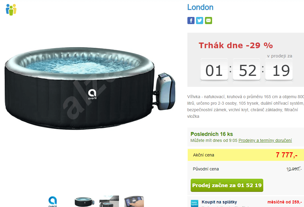 Vířivka London, až 3 osoby, 1,65x0,7 m