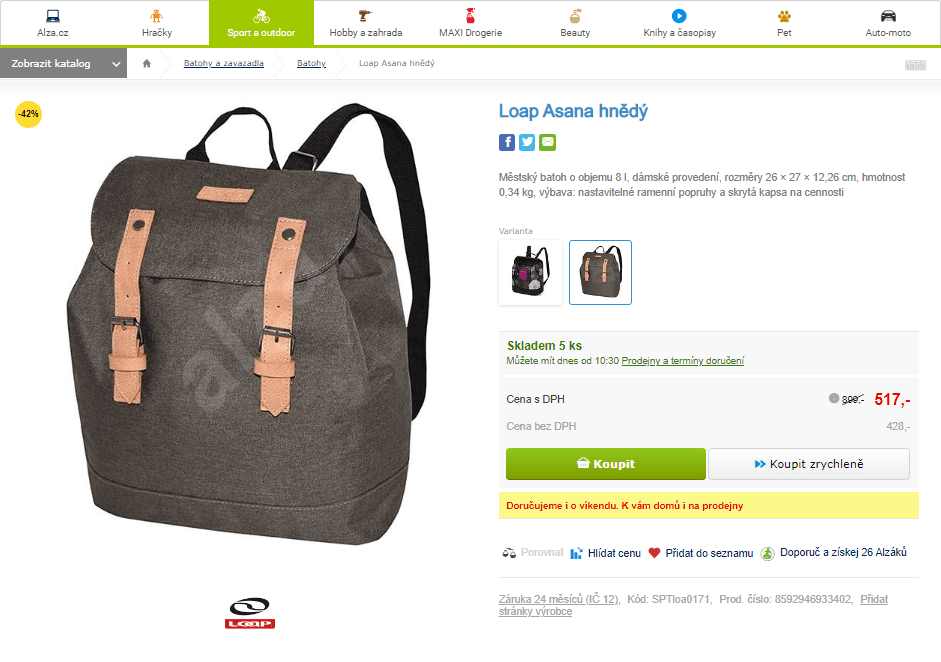 Městský batoh Loap Asana, 8 litrů