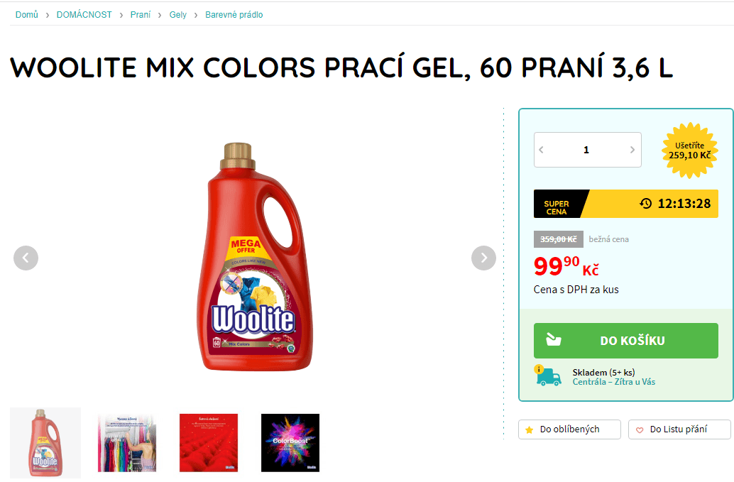 Prací gel Woolite mix colors, 3,6 litrů