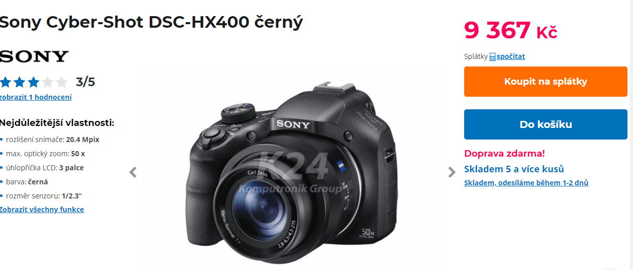 Sony HX400, 20,4MPx, 50x zoom, Wifi, NFC