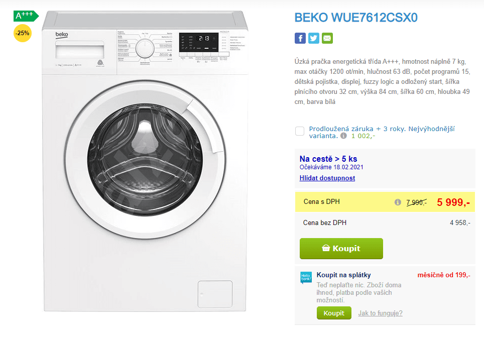 Pračka Beko, 7kg, 1200 ot., A+++