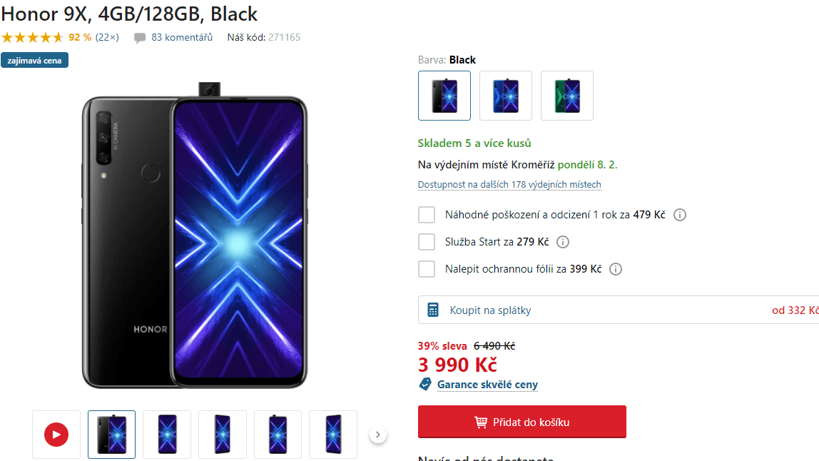 Honor 9X, 8x 2,2GHz, 4GB RAM, 6,6"