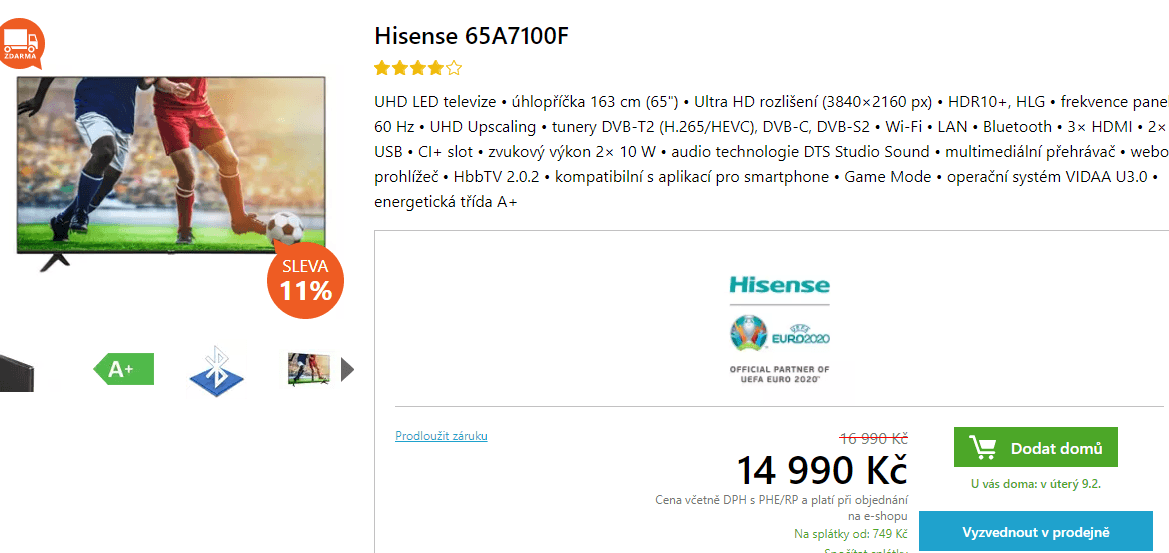 4K, Smart TV, HDR, 164cm, Hisense