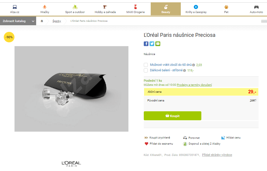 L'Oréal Paris náušnice Preciosa