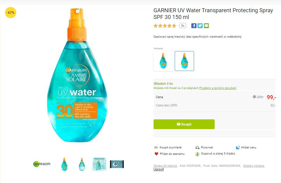 Opalovací sprej Garnier SPF 30 150 ml
