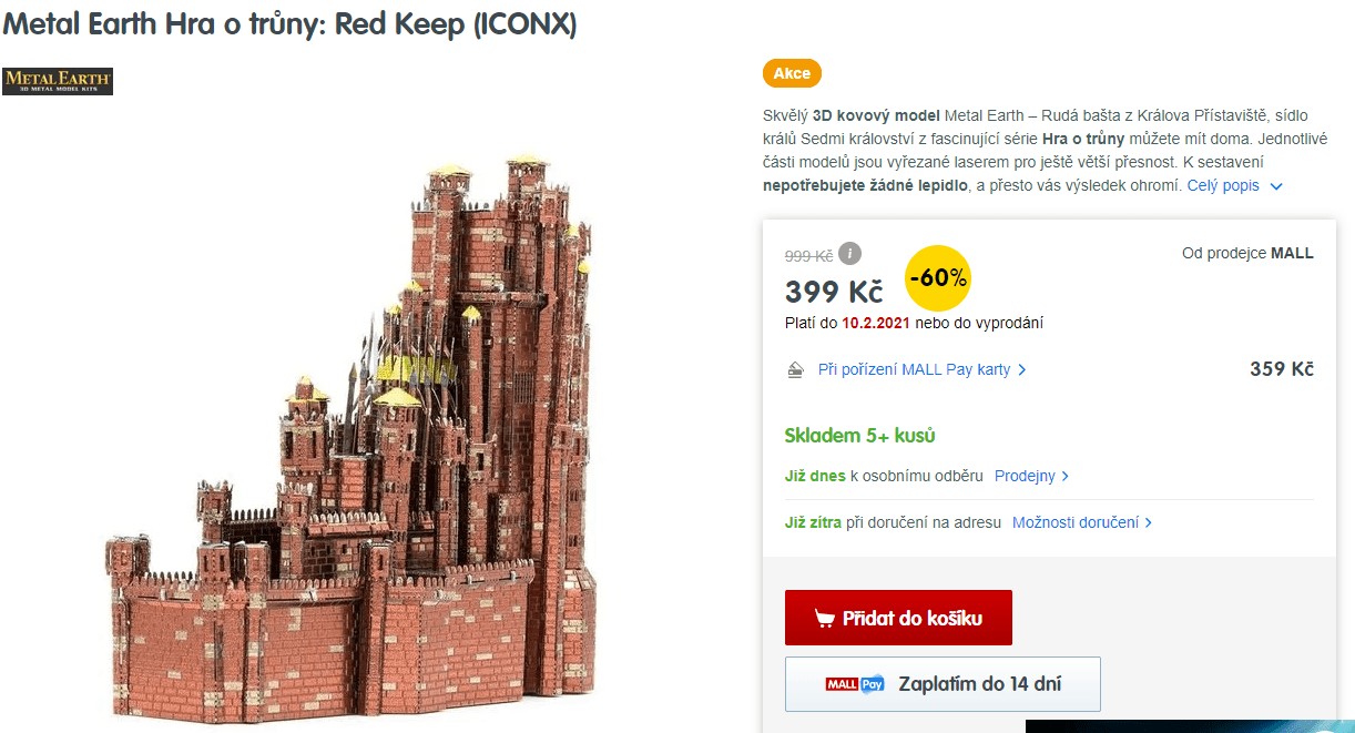 Ocelové 3D puzzle Hra o Trůny, 98 dílů