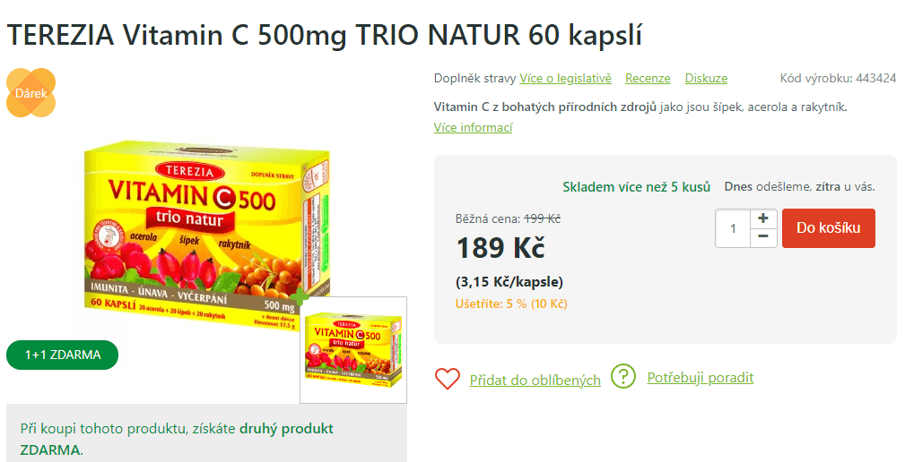 Vitamín C Trio Natur 60 kapslí