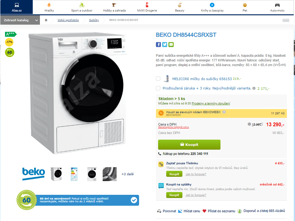 Parní sušička Beko, A+++, 8 kg