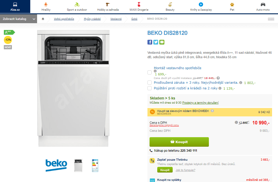Vestavná myčka Beko, A++, 11 sad