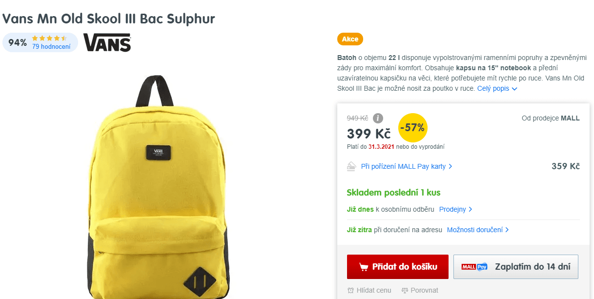 Batoh Vans, 22 litrů