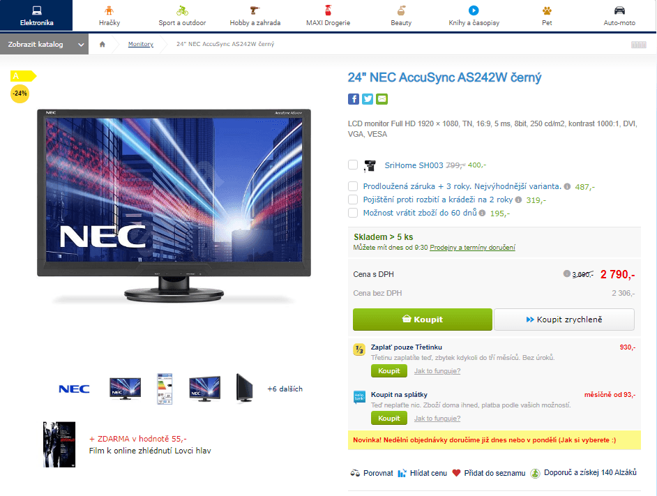 Full HD PC monitor NEC, 24"