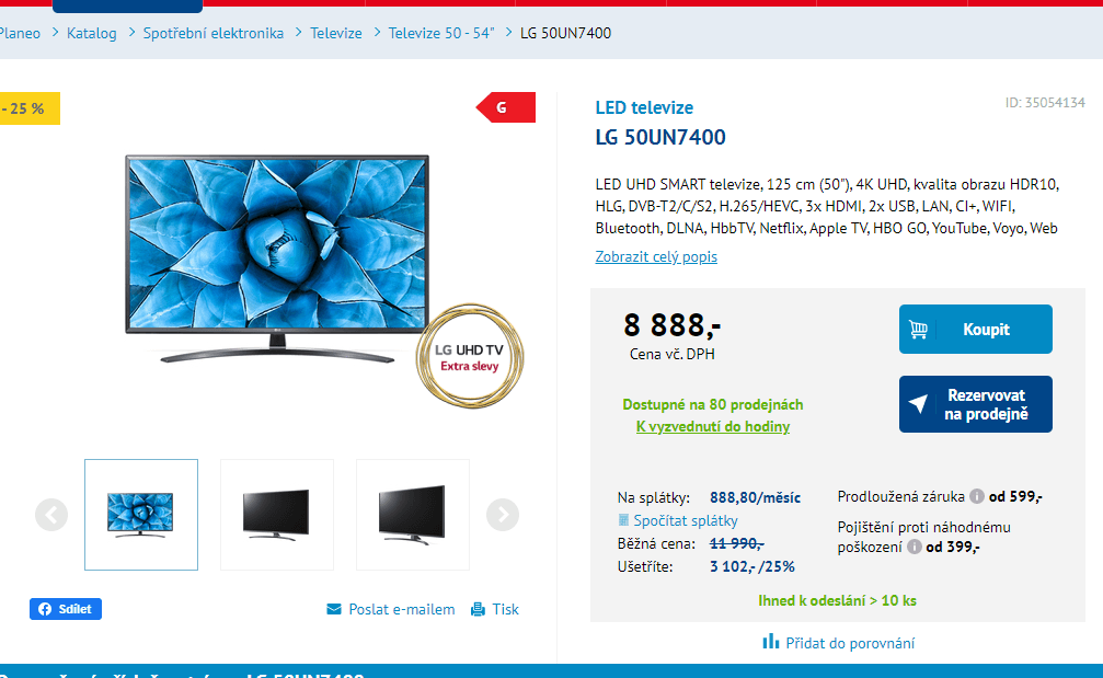 4K Smart TV, HDR, BT, 126cm, LG