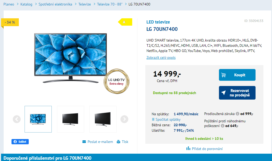 4K Smart TV, HDR, BT, 177 cm, LG