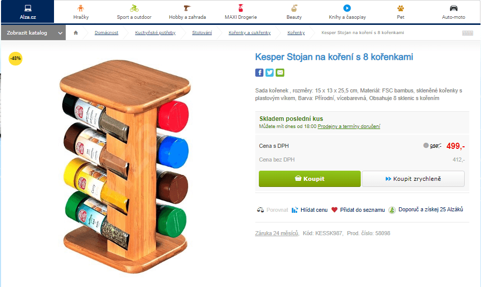 Stojan na koření Kesper s 8 kořenkami