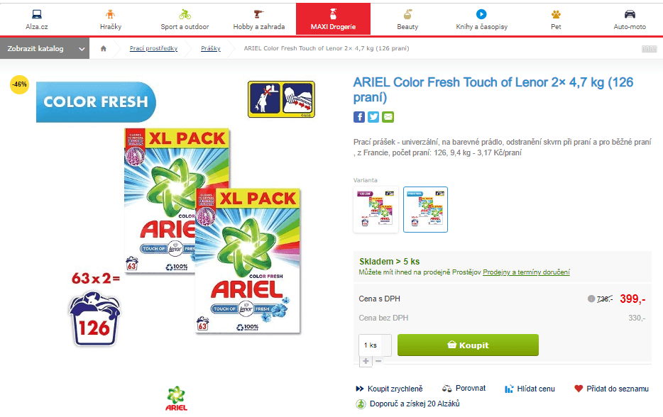 ARIEL Color Fresh 2x4,7 kg (126 PD)