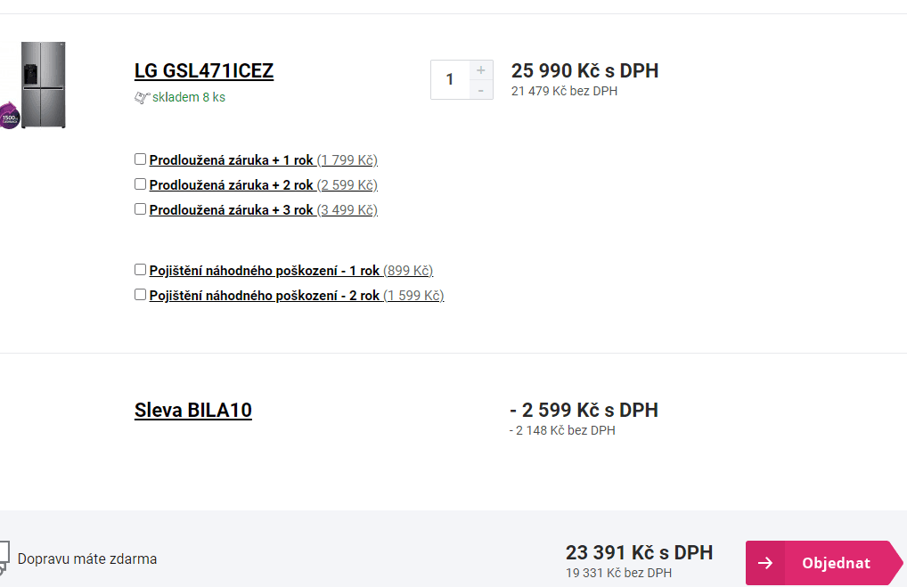 Americká lednice LG, A++, led, 179cm
