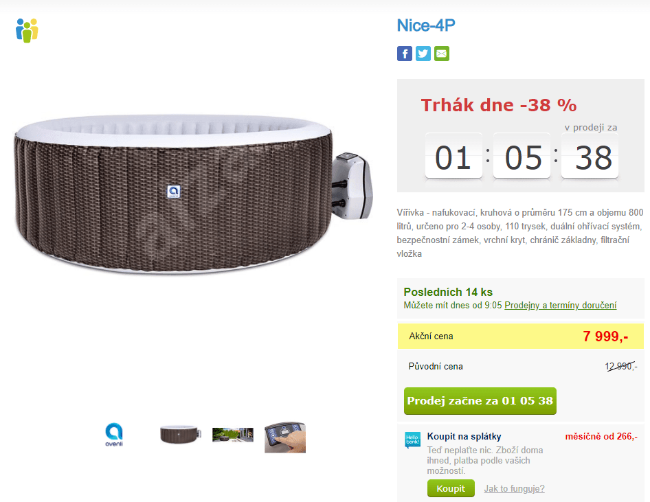 Vířivka Nice, 4 osoby, 1,75x0,7 m