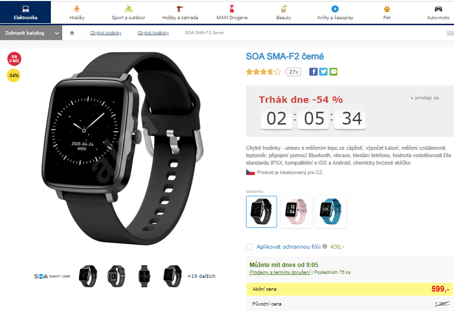 Chytré hodinky SOA, tep, tlak, sporty