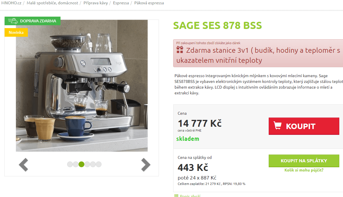 Pákové espresso Sage, mlýnek, LCD