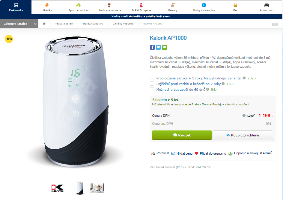 Čistička vzduchu Kalorik AP1000