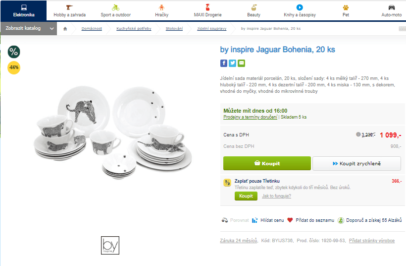 20-dílná porcelánová jídelní sada by inspire 