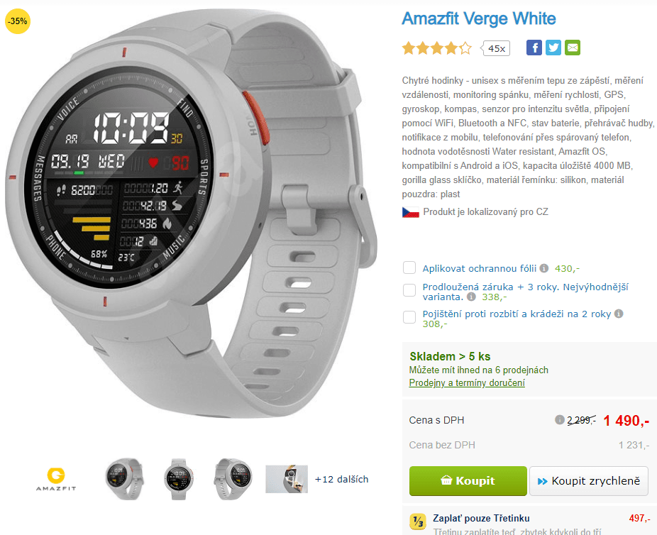 Chytré hodinky Amazfit Verge, NFC