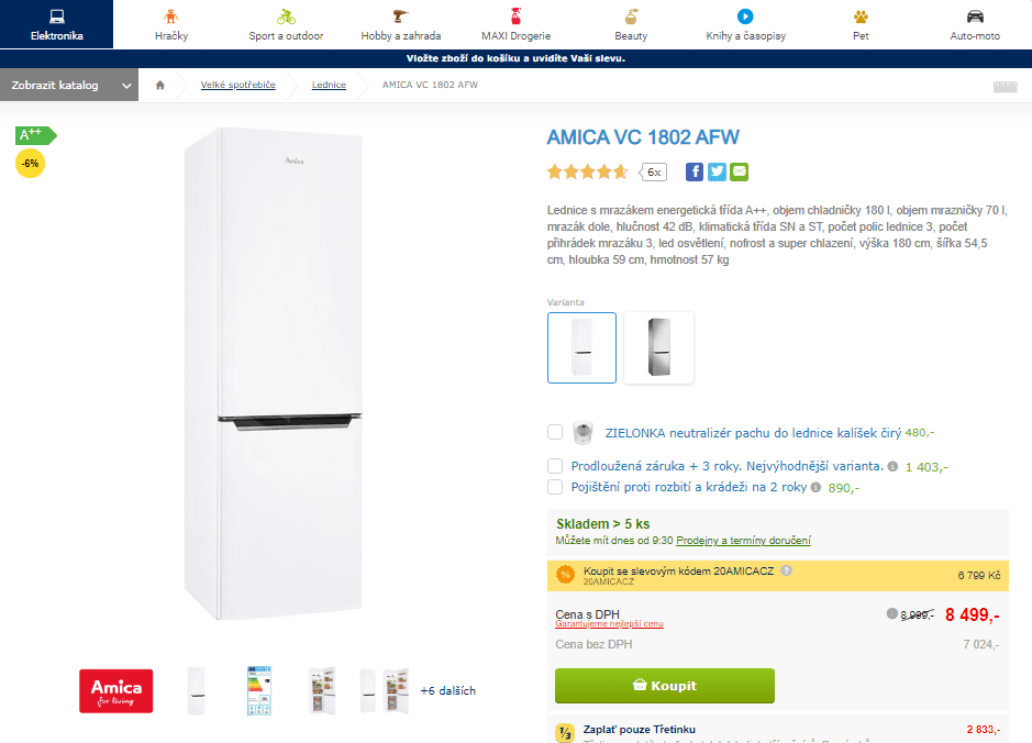 Komb. lednice Amica, A++, 250 l