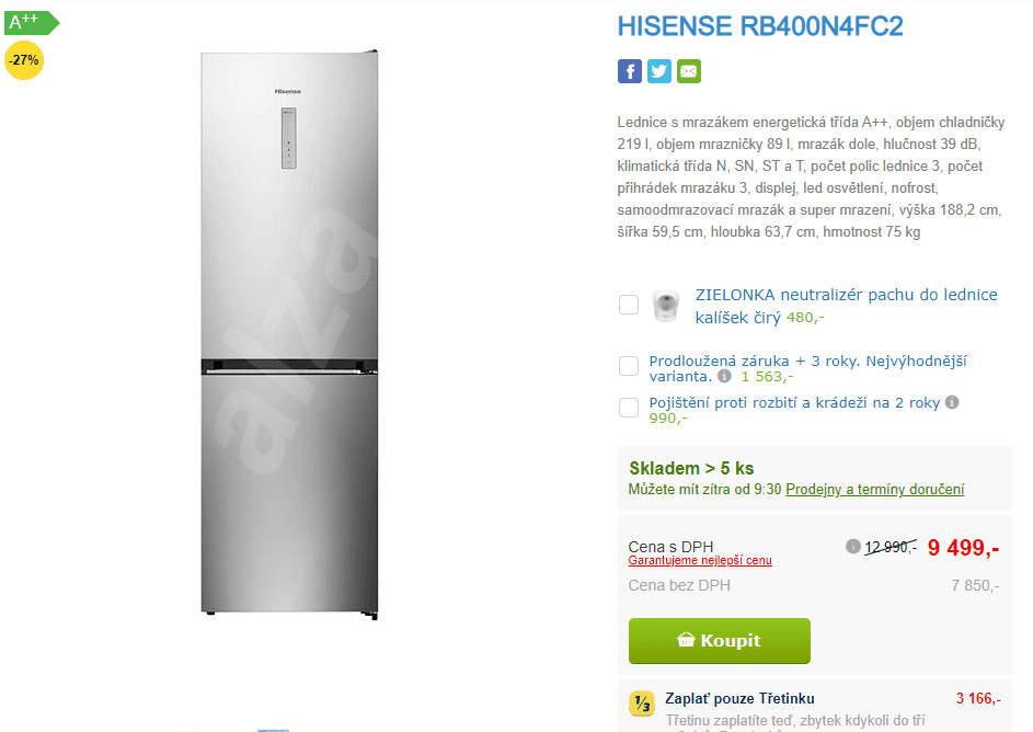 Lednice Hisense, A+++, no frost, 188cm