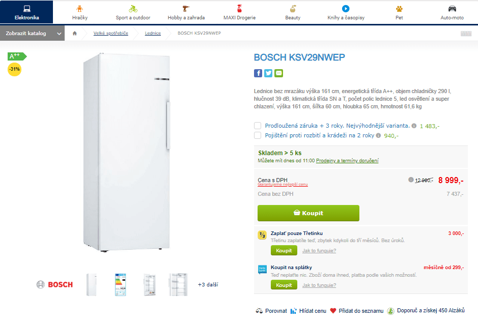 Lednice Bosch, A++, 290 l, 161 cm