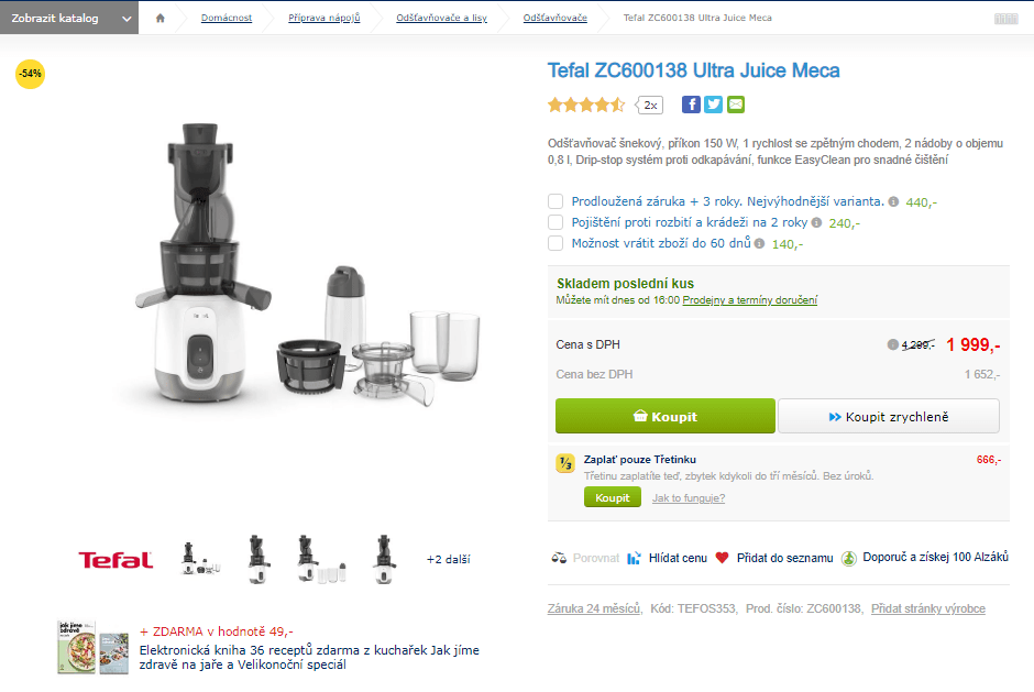 Šnekový odšťavňovač Tefal Ultra Juice Meca