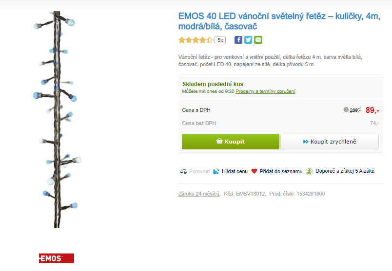 Vánoční světelný řetěz EMOS 40 LED